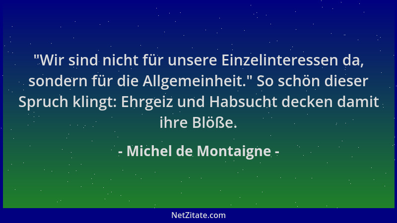 Michel de Montaigne -  "Wir sind nicht für unsere Einzelinteressen da, sondern für die Allgemeinheit. " So schön dieser Spruc...