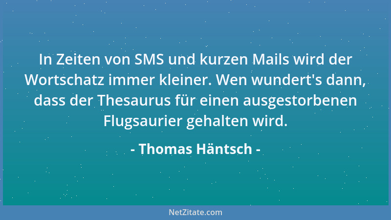 Thomas Häntsch - In Zeiten von SMS und kurzen Mails wird der Wortschatz immer kleiner. Wen wundert 's dann, dass der Thesaur...