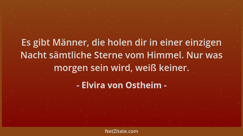 Elvira von Ostheim - Es gibt Männer, die holen dir in einer einzigen Nacht sämtliche Sterne vom Himmel. Nur was morgen sein...