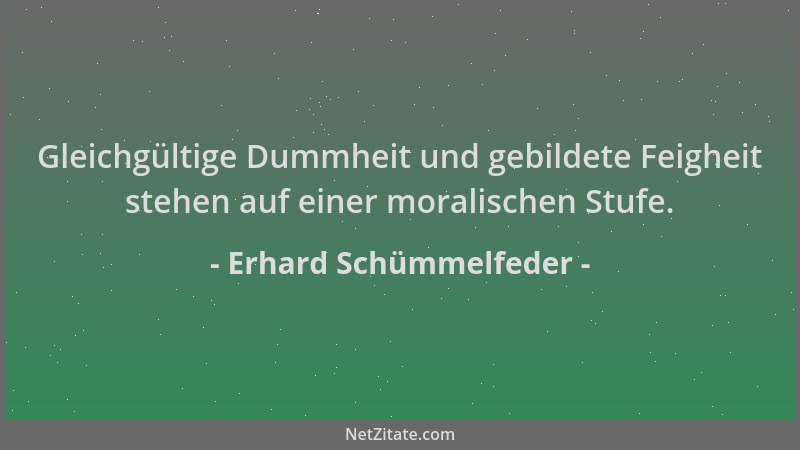 Erhard Schümmelfeder - Gleichgültige Dummheit und gebildete Feigheit stehen auf einer moralischen Stufe....