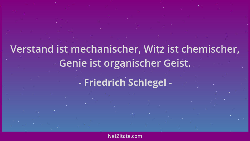 Friedrich Schlegel - Verstand ist mechanischer, Witz ist chemischer, Genie ist organischer Geist....