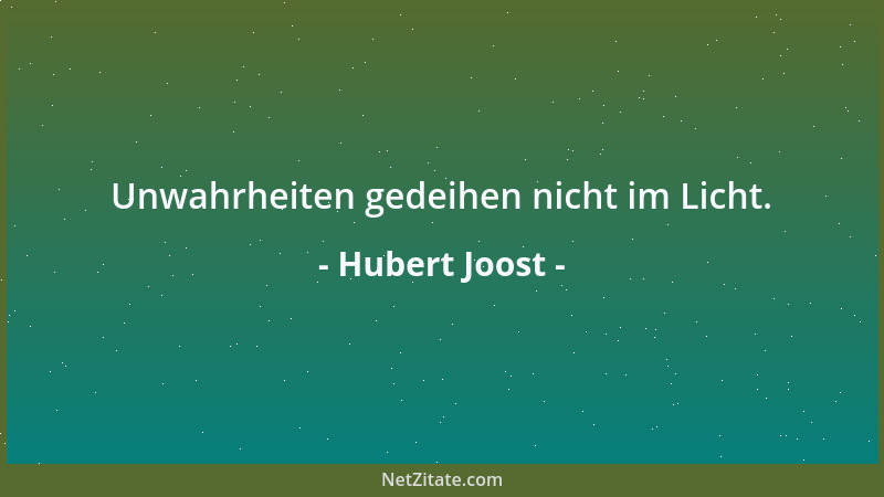 Hubert Joost - Unwahrheiten gedeihen nicht im Licht....