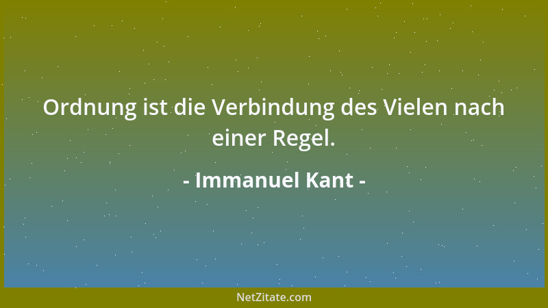 Immanuel Kant - Ordnung ist die Verbindung des Vielen nach einer Regel....