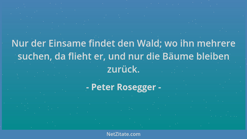 Peter Rosegger - Nur der Einsame findet den Wald; wo ihn mehrere suchen, da flieht er, und nur die Bäume bleiben zurück....