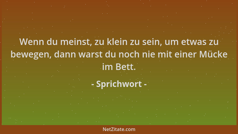 Sprichwort - Wenn du meinst, zu klein zu sein, um etwas zu bewegen, dann warst du noch nie mit einer Mücke im Bett....