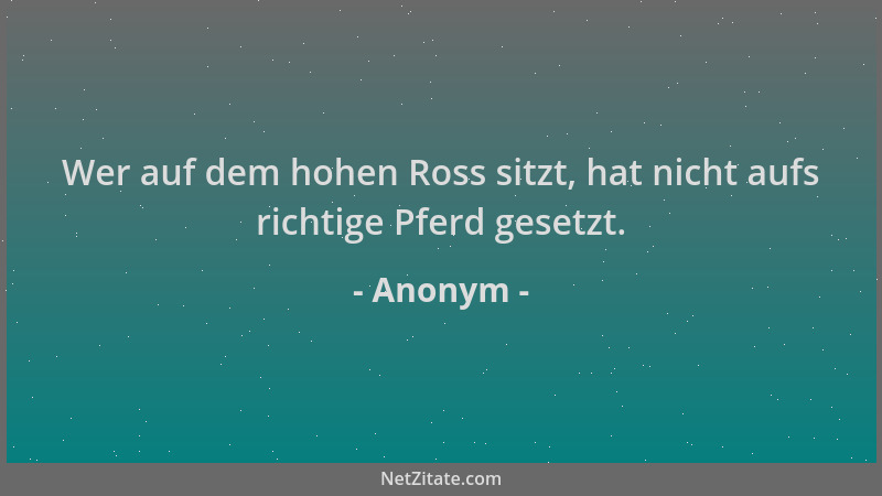 Anonym - Wer auf dem hohen Ross sitzt, hat nicht aufs richtige Pferd gesetzt....