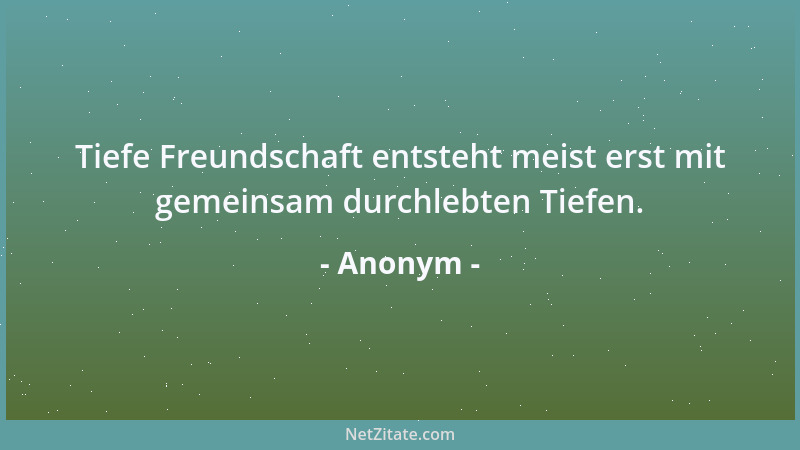 Anonym - Tiefe Freundschaft entsteht meist erst mit gemeinsam durchlebten Tiefen....