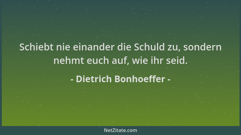 Dietrich Bonhoeffer - Schiebt nie einander die Schuld zu, sondern nehmt euch auf, wie ihr seid....