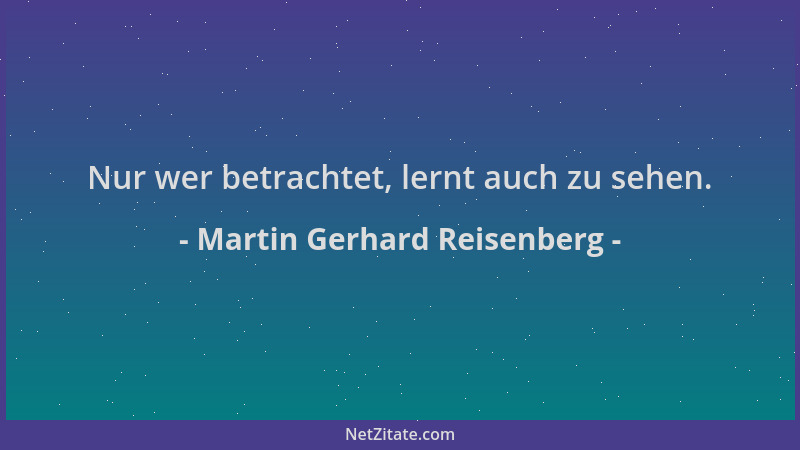 Martin Gerhard Reisenberg - Nur wer betrachtet, lernt auch zu sehen....