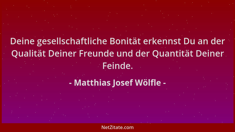 Matthias Josef Wölfle - Deine gesellschaftliche Bonität erkennst Du an der Qualität Deiner Freunde und der Quantität Deiner...