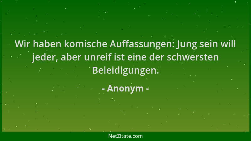 Anonym - Wir haben komische Auffassungen: Jung sein will jeder, aber unreif ist eine der schwersten Beleidigungen....
