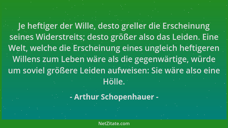 Arthur Schopenhauer - Je heftiger der Wille, desto greller die Erscheinung seines Widerstreits; desto größer also das Leide...