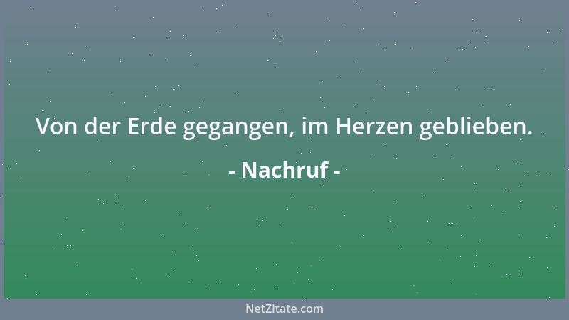 Nachruf - Von der Erde gegangen, im Herzen geblieben....