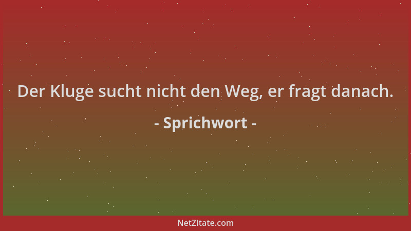 Sprichwort - Der Kluge sucht nicht den Weg, er fragt danach....