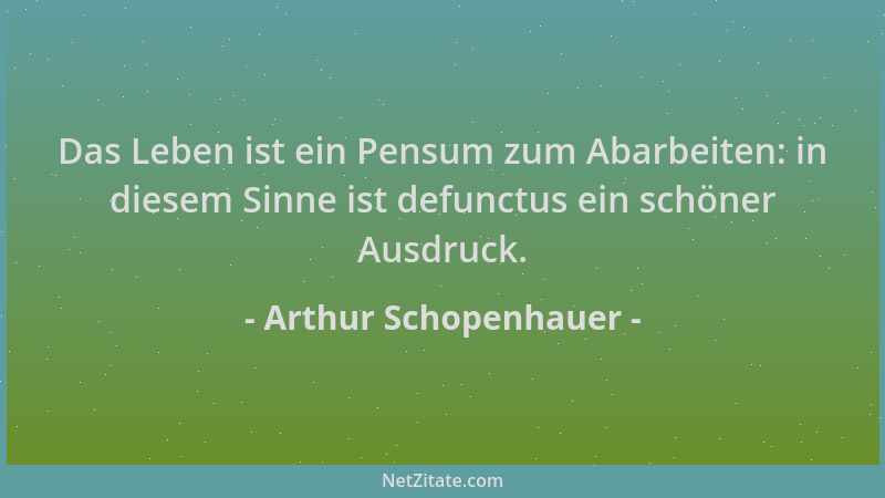 Arthur Schopenhauer - Das Leben ist ein Pensum zum Abarbeiten: in diesem Sinne ist defunctus ein schöner Ausdruck....