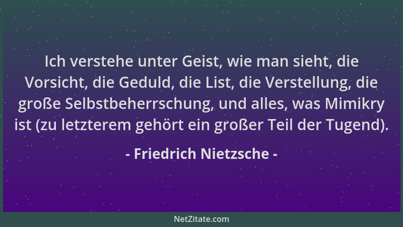 Friedrich Nietzsche - Ich verstehe unter Geist, wie man sieht, die Vorsicht, die Geduld, die List, die Verstellung, die gro...