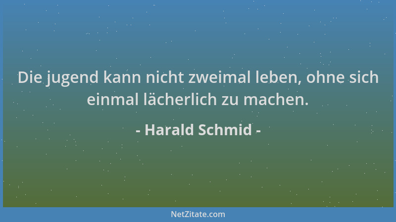 Harald Schmid - Die jugend kann nicht zweimal leben, ohne sich einmal lächerlich zu machen....