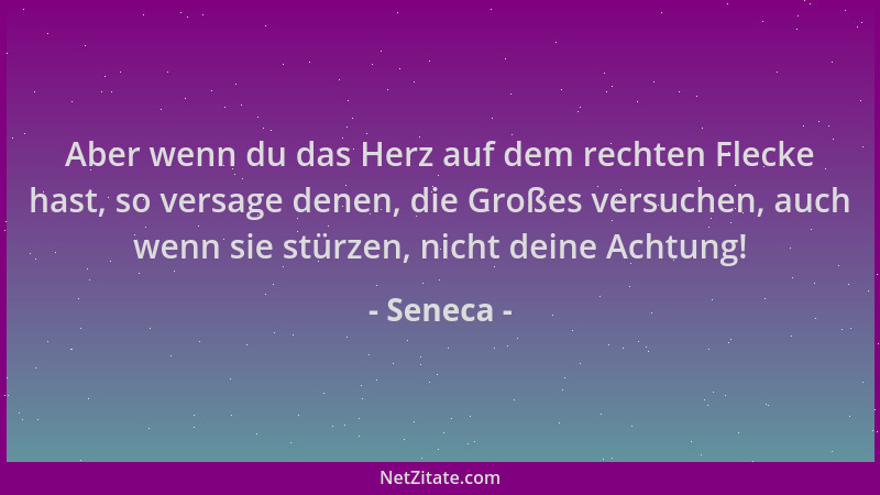 Seneca - Aber wenn du das Herz auf dem rechten Flecke hast, so versage denen, die Großes versuchen, auch wenn sie stürzen,...