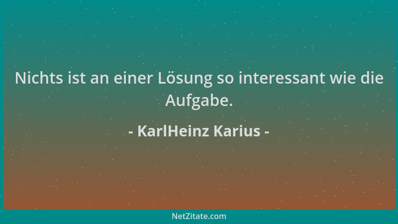 KarlHeinz Karius - Nichts ist an einer Lösung so interessant wie die Aufgabe....