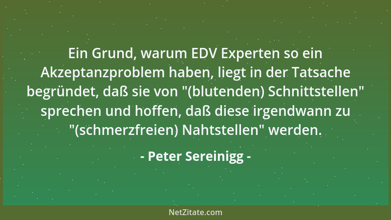 Peter Sereinigg - Ein Grund, warum EDV Experten so ein Akzeptanzproblem haben, liegt in der Tatsache begründet, daß sie von...