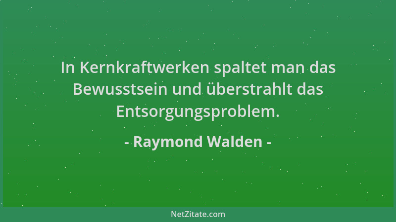 Raymond Walden - In Kernkraftwerken spaltet man das Bewusstsein und überstrahlt das Entsorgungsproblem....