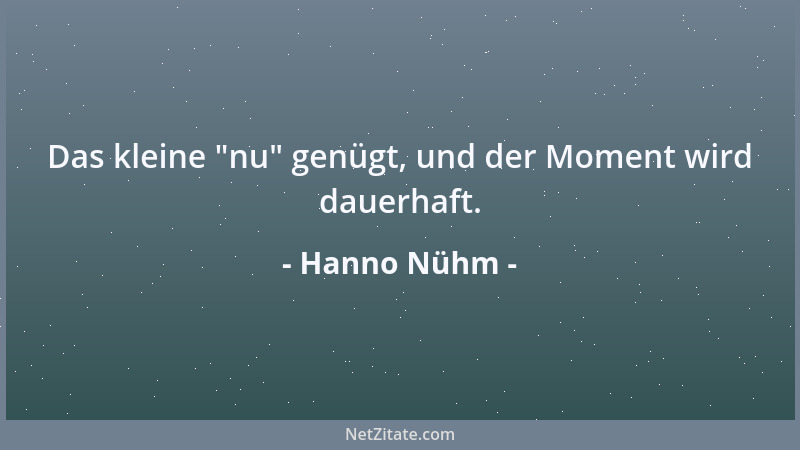 Hanno Nühm - Das kleine  "nu " genügt, und der Moment wird dauerhaft....
