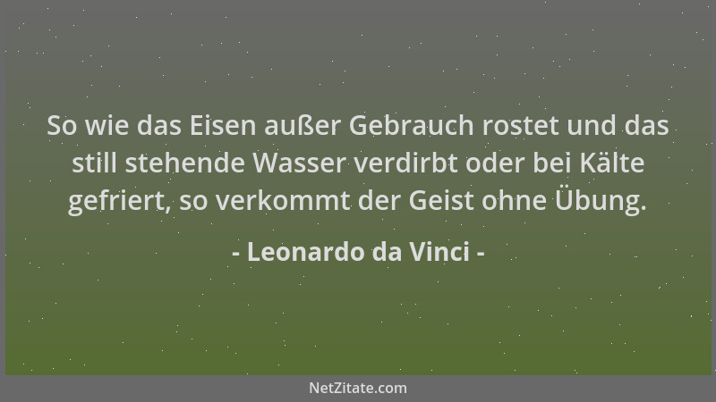 Leonardo da Vinci - So wie das Eisen außer Gebrauch rostet und das still stehende Wasser verdirbt oder bei Kälte gefriert,...
