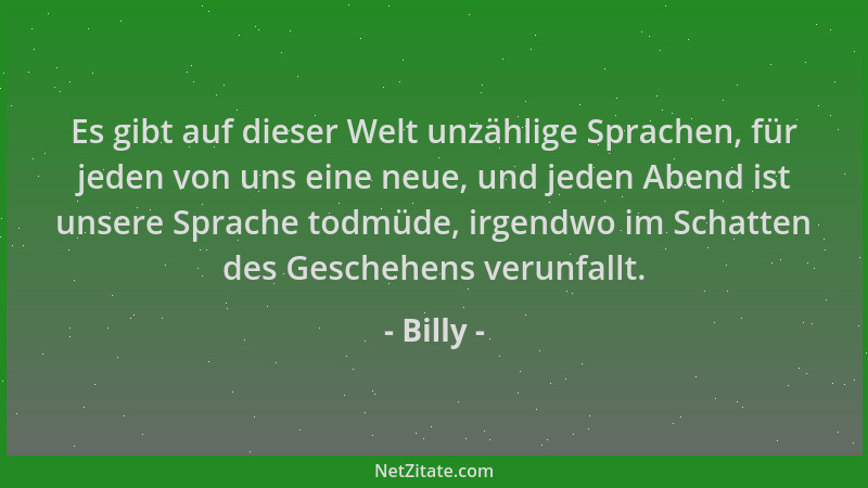 Billy - Es gibt auf dieser Welt unzählige Sprachen, für jeden von uns eine neue, und jeden Abend ist unsere Sprache todmüde...