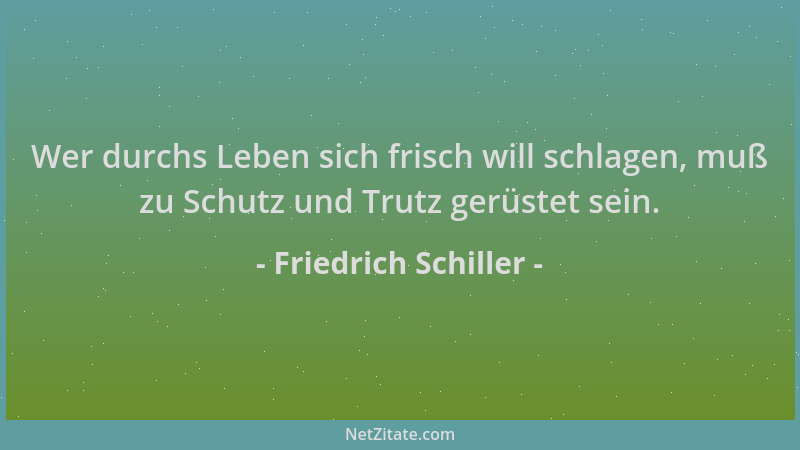 Friedrich Schiller - Wer durchs Leben sich frisch will schlagen, muß zu Schutz und Trutz gerüstet sein....