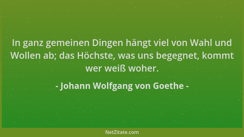 Johann Wolfgang von Goethe - In ganz gemeinen Dingen hängt viel von Wahl und Wollen ab; das Höchste, was uns begegnet, komm...