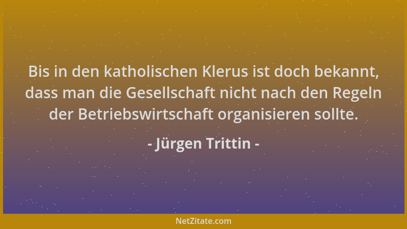 Jürgen Trittin - Bis in den katholischen Klerus ist doch bekannt, dass man die Gesellschaft nicht nach den Regeln der Betri...