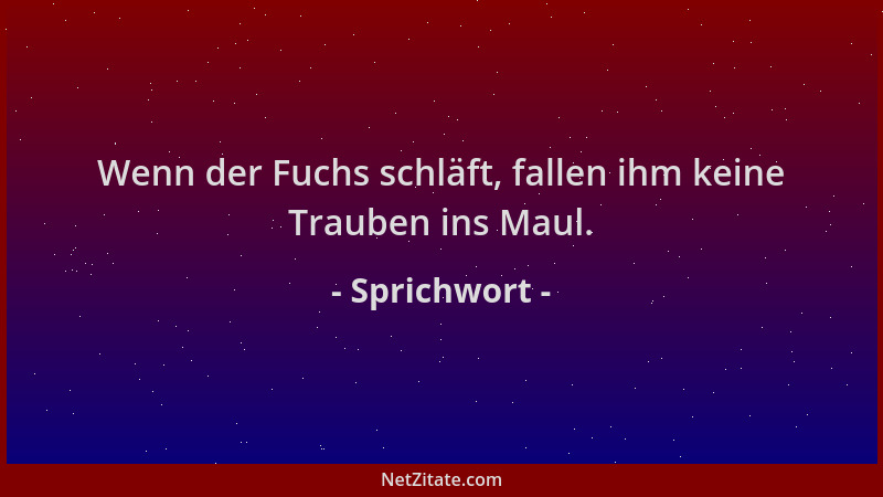 Sprichwort - Wenn der Fuchs schläft, fallen ihm keine Trauben ins Maul....
