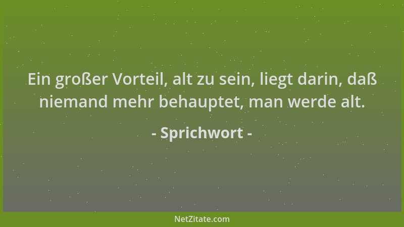 Sprichwort - Ein großer Vorteil, alt zu sein, liegt darin, daß niemand mehr behauptet, man werde alt....