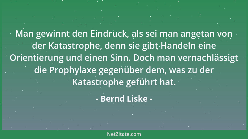 Bernd Liske - Man gewinnt den Eindruck, als sei man angetan von der Katastrophe, denn sie gibt Handeln eine Orientierung un...