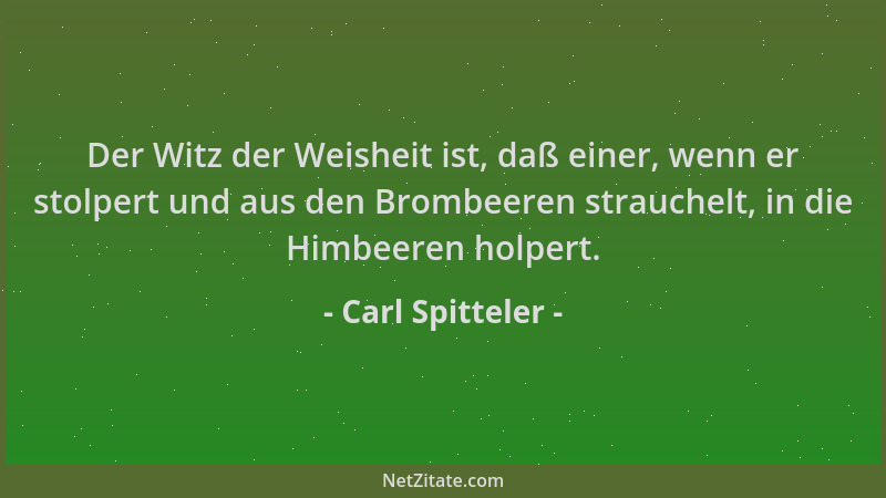 Carl Spitteler - Der Witz der Weisheit ist, daß einer, wenn er stolpert und aus den Brombeeren strauchelt, in die Himbeeren...