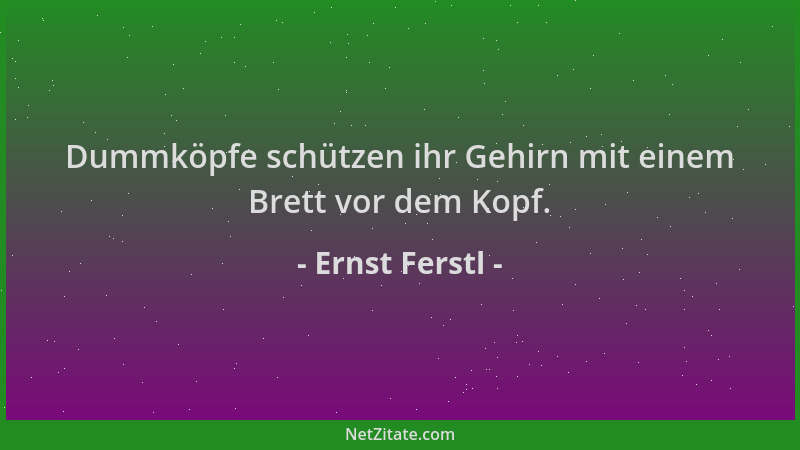 Ernst Ferstl - Dummköpfe schützen ihr Gehirn mit einem Brett vor dem Kopf....