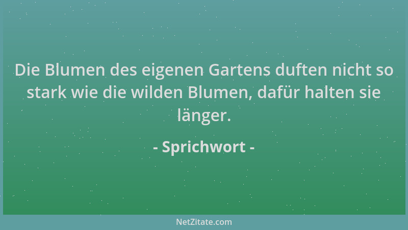 Sprichwort - Die Blumen des eigenen Gartens duften nicht so stark wie die wilden Blumen, dafür halten sie länger....