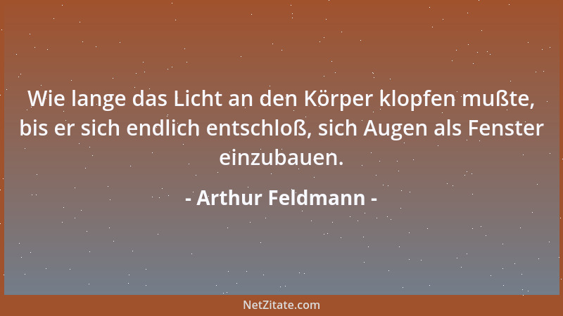 Arthur Feldmann - Wie lange das Licht an den Körper klopfen mußte, bis er sich endlich entschloß, sich Augen als Fenster ei...