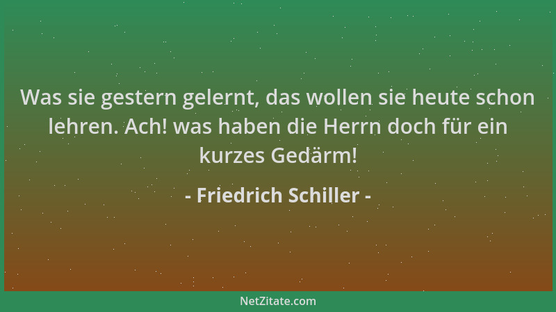 Friedrich Schiller - Was sie gestern gelernt, das wollen sie heute schon lehren. Ach! was haben die Herrn doch für ein kurz...