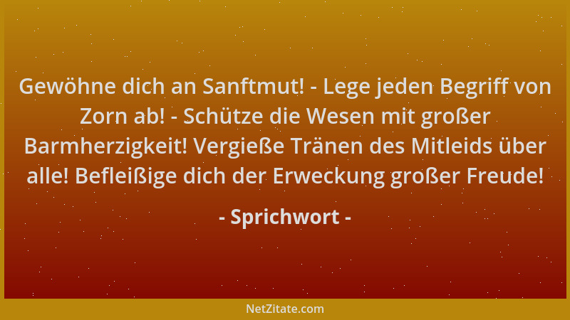 Sprichwort - Gewöhne dich an Sanftmut! - Lege jeden Begriff von Zorn ab! - Schütze die Wesen mit großer Barmherzigkeit! Ver...
