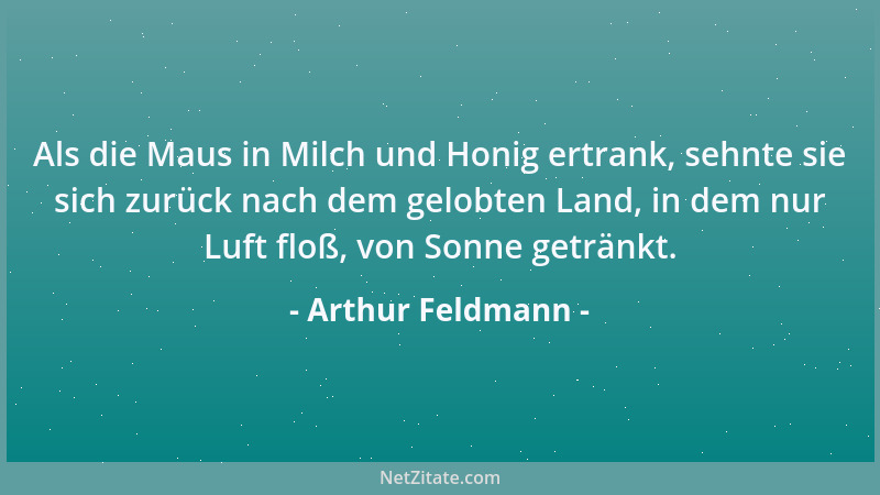 Arthur Feldmann - Als die Maus in Milch und Honig ertrank, sehnte sie sich zurück nach dem gelobten Land, in dem nur Luft f...