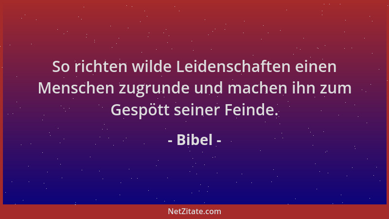 Bibel - So richten wilde Leidenschaften einen Menschen zugrunde und machen ihn zum Gespött seiner Feinde....