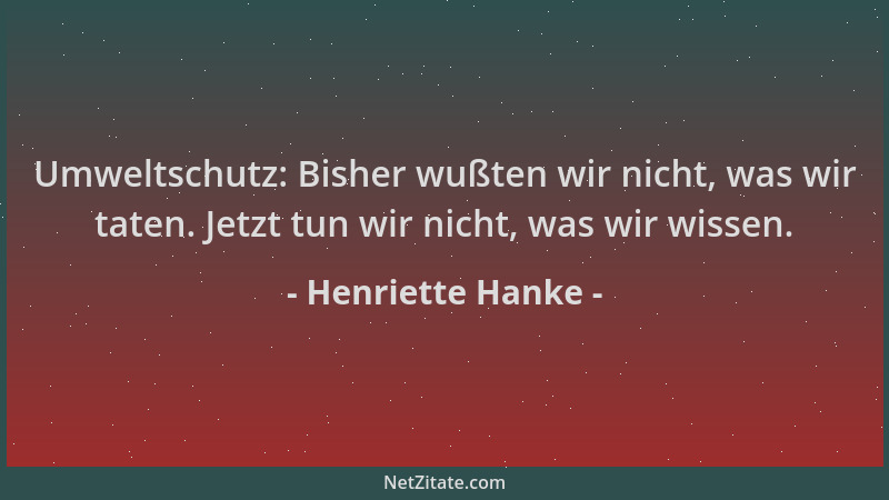 Henriette Hanke - Umweltschutz: Bisher wußten wir nicht, was wir taten. Jetzt tun wir nicht, was wir wissen....