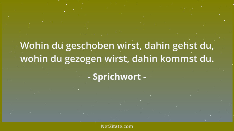 Sprichwort - Wohin du geschoben wirst, dahin gehst du, wohin du gezogen wirst, dahin kommst du....
