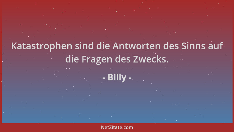 Billy - Katastrophen sind die Antworten des Sinns auf die Fragen des Zwecks....