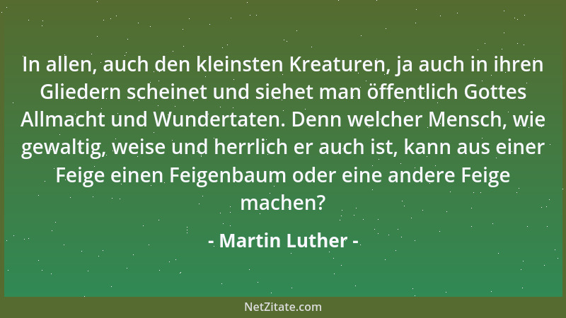 Martin Luther - In allen, auch den kleinsten Kreaturen, ja auch in ihren Gliedern scheinet und siehet man öffentlich Gottes...