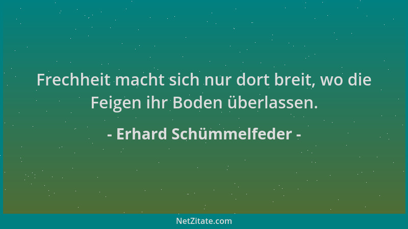 Erhard Schümmelfeder - Frechheit macht sich nur dort breit, wo die Feigen ihr Boden überlassen....