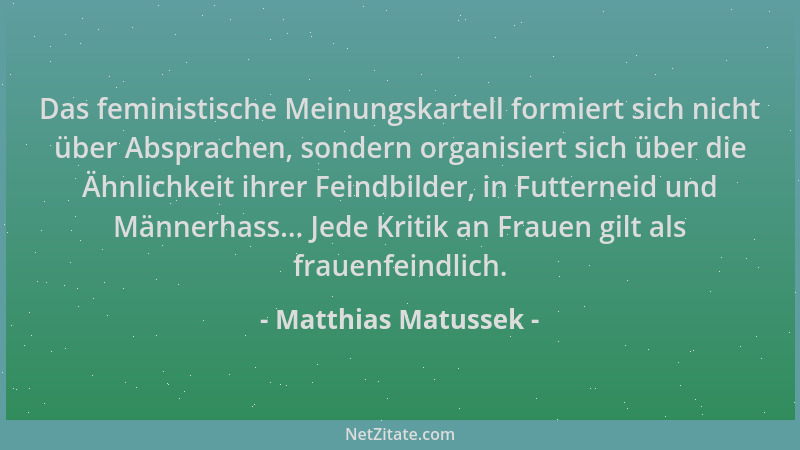 Matthias Matussek - Das feministische Meinungskartell formiert sich nicht über Absprachen, sondern organisiert sich über di...