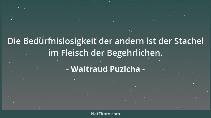Waltraud Puzicha - Die Bedürfnislosigkeit der andern ist der Stachel im Fleisch der Begehrlichen....