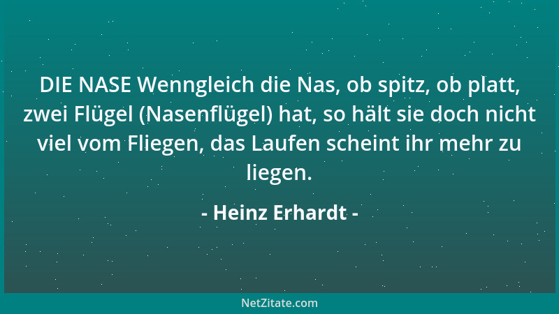 Heinz Erhardt - DIE NASE Wenngleich die Nas, ob spitz, ob platt, zwei Flügel (Nasenflügel) hat, so hält sie doch nicht viel...
